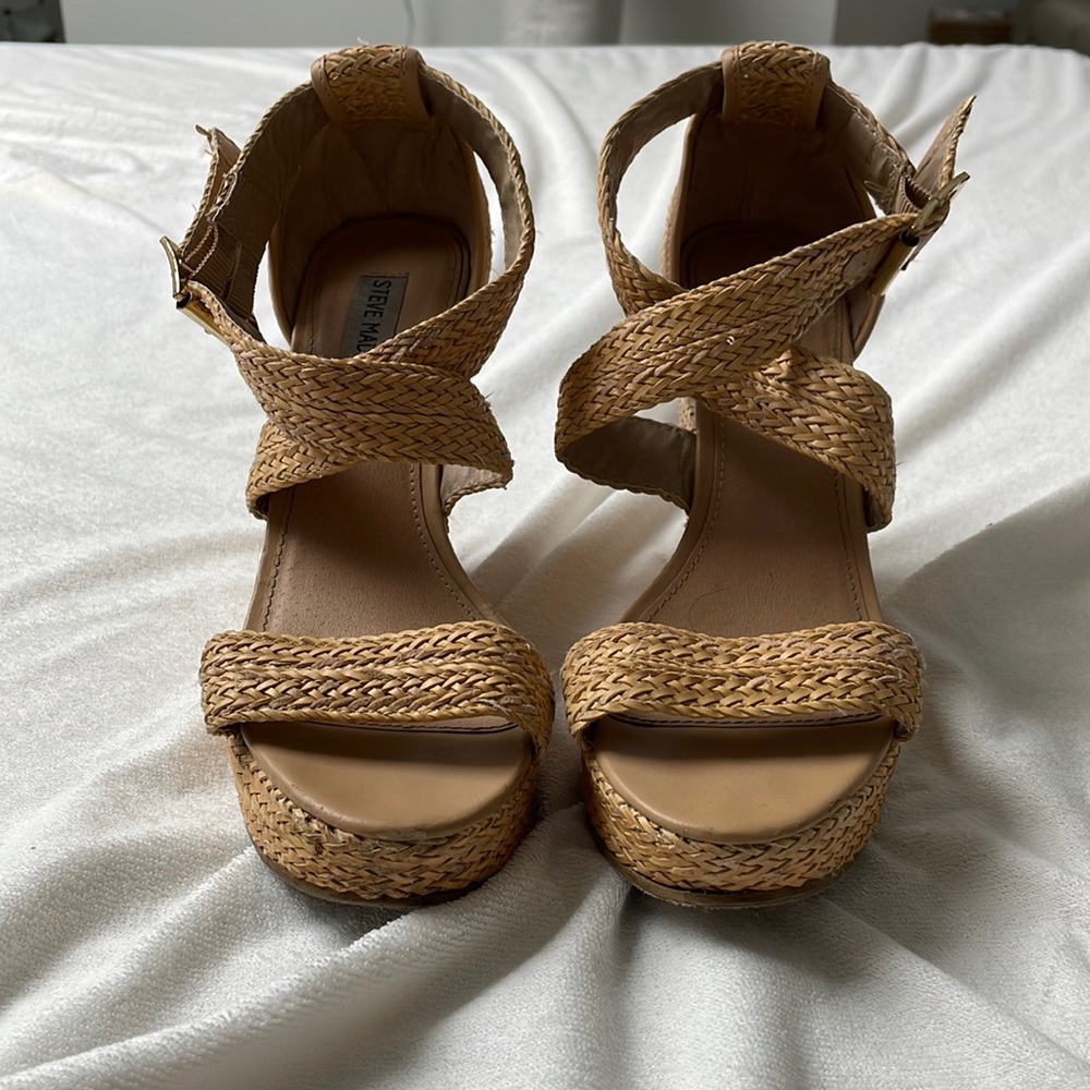 Steve Madden Platform Boho Preppy Tan Y2K Wedge Heeled Sandals